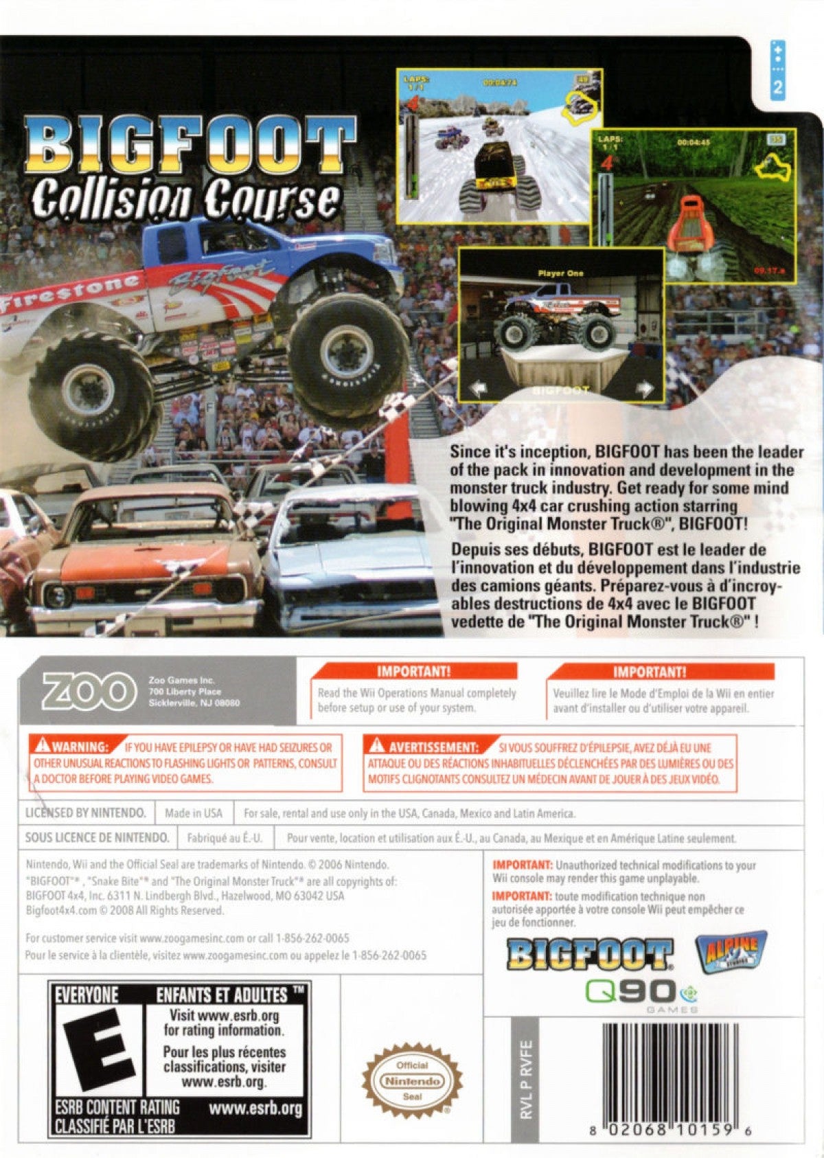 Bigfoot: Collision Course back cover art for Nintendo Wii (Wii) video game 