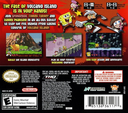 Nicktoons Battle for Volcano Island back of case for Nintendo DS (DS) cartoon action adventure video game
