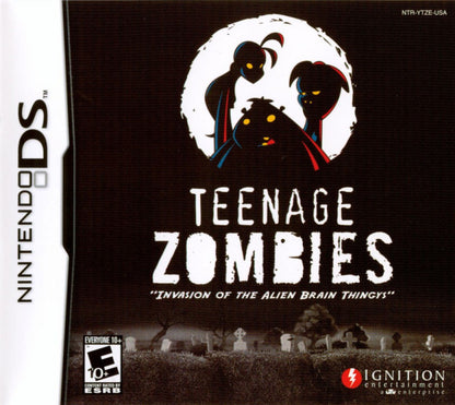 Teenage Zombies Nintendo DS side scrolling action platformer featuring undead teen heroes puzzle solving levels stylus based controls comic book art style quirky humor and sci fi storyline adventure cover