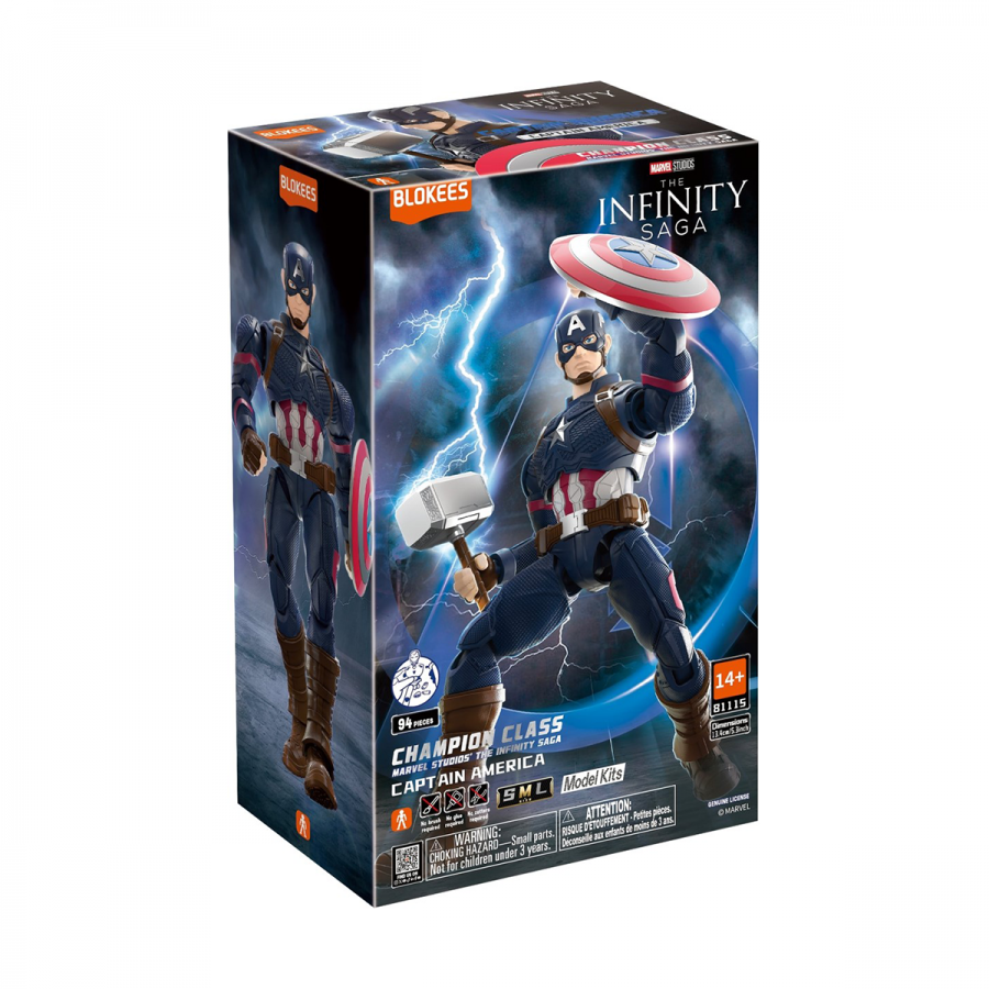 Blokees Marvel Infinity Saga Champion Class Captain America 81115 model kit, buildable superhero figure, articulated display model, Marvel collectible front corner cover