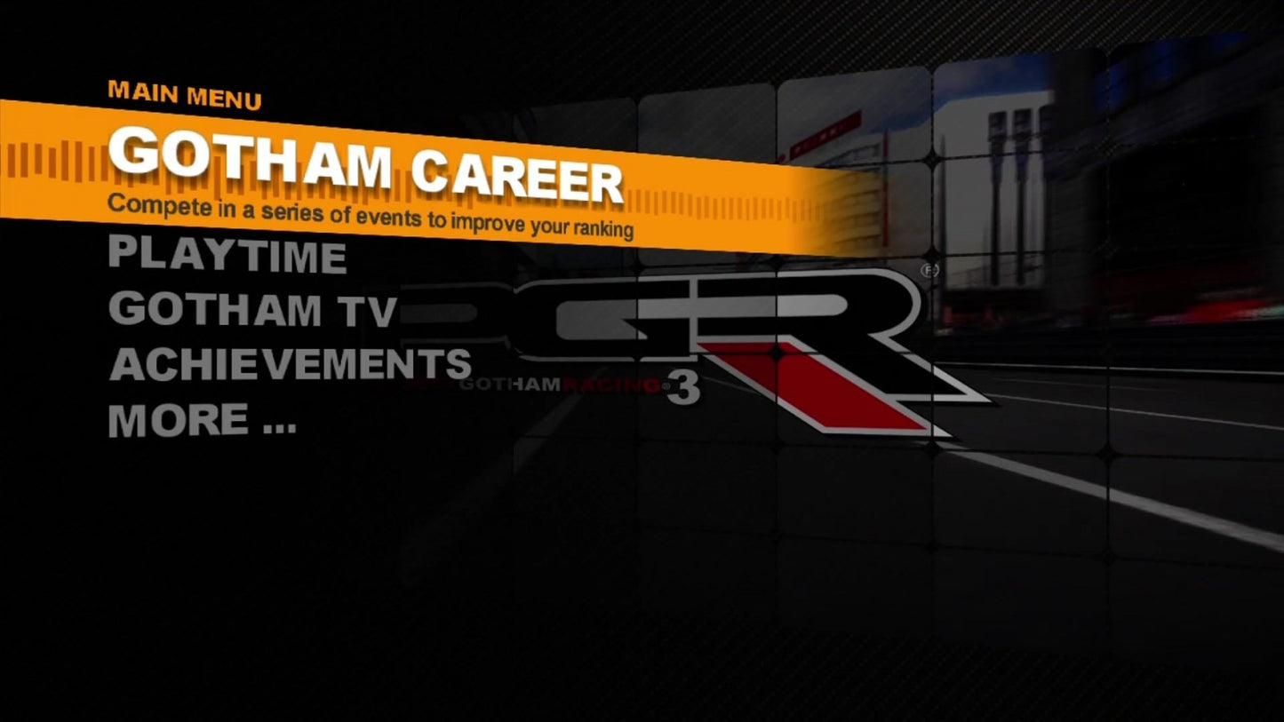 Project Gotham Racing 3 start screen for Xbox 360 (X360) racing video game