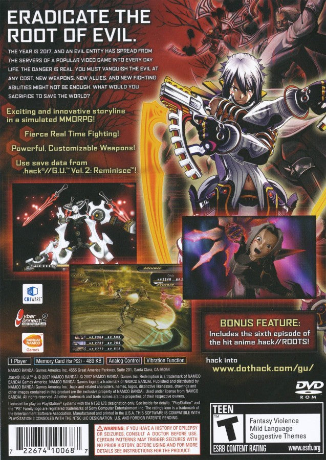 .hack//G.U. Redemption PS2 action role-playing video game back cover art