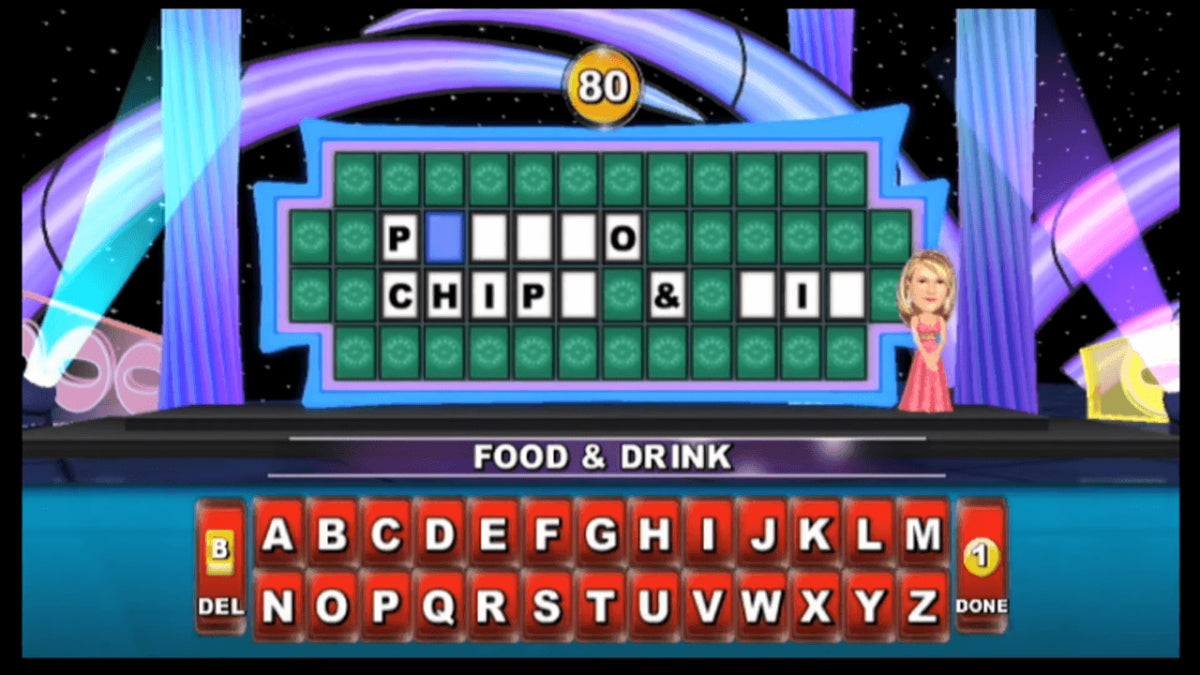 Wheel of Fortune gameplay art for Nintendo Wii (Wii) featuring the classic TV game show experience with puzzle‑solving, spinning the wheel, and multiplayer competition.