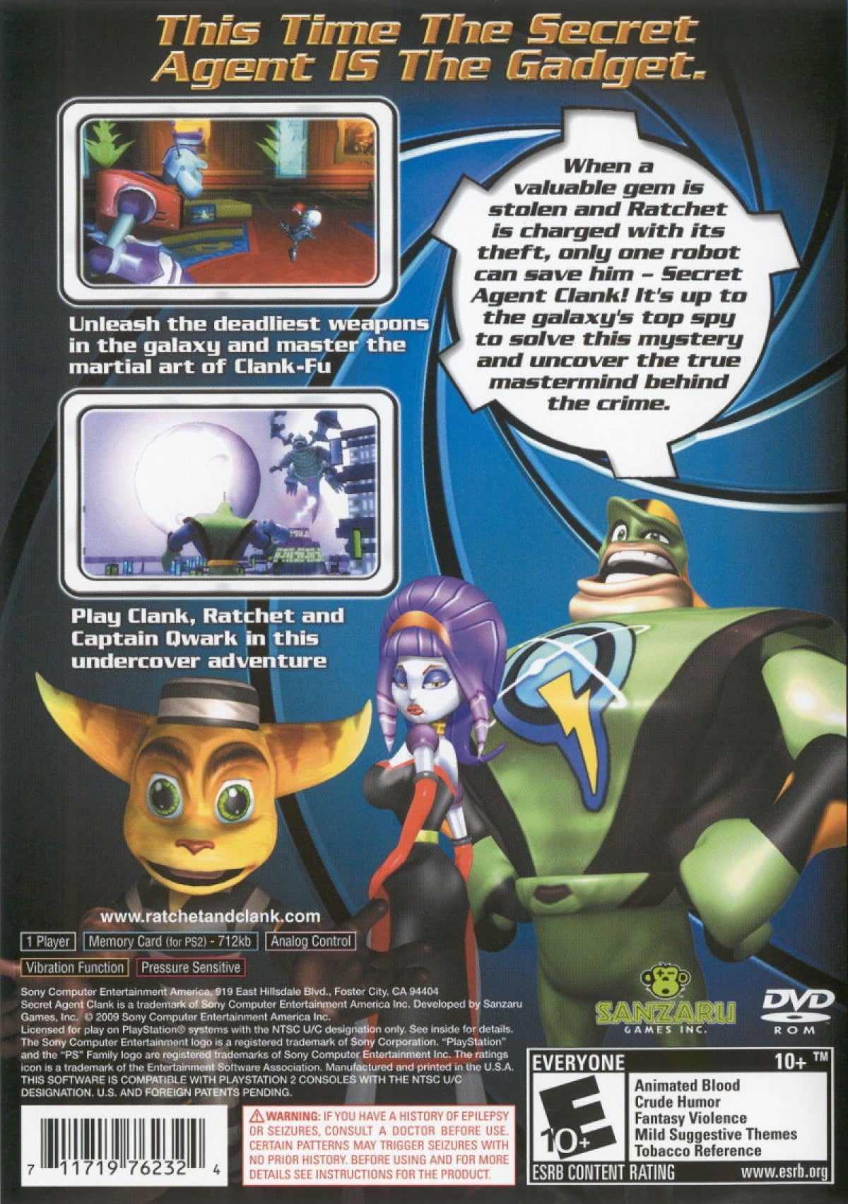Secret Agent Clank PlayStation 2 PS2 retro video game action platformer back of case