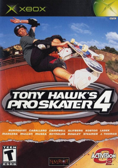 Tony Hawk's Pro Skater 4 Xbox inspired design featuring skateboarding sports action aesthetic legendary pro skaters massive trick combos open level exploration street and vert skating culture fast paced arcade gameplay nostalgic extreme sports presentation front cover