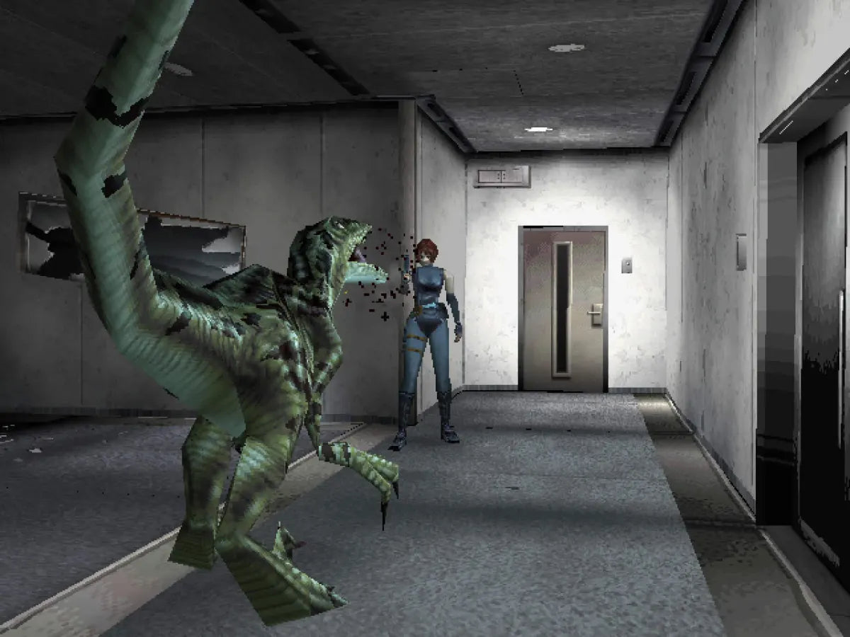 Dino Crisis PlayStation 1 survival horror game Regina and dinosaurs third-person combat puzzle solving futuristic setting gameplay