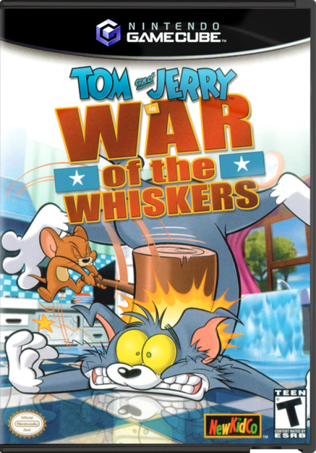 Tom and Jerry in War of the Whiskers GameCube GC video game, action fighting, cartoon-based gameplay, multiplayer, family-friendly, Nintendo GameCube title front cover