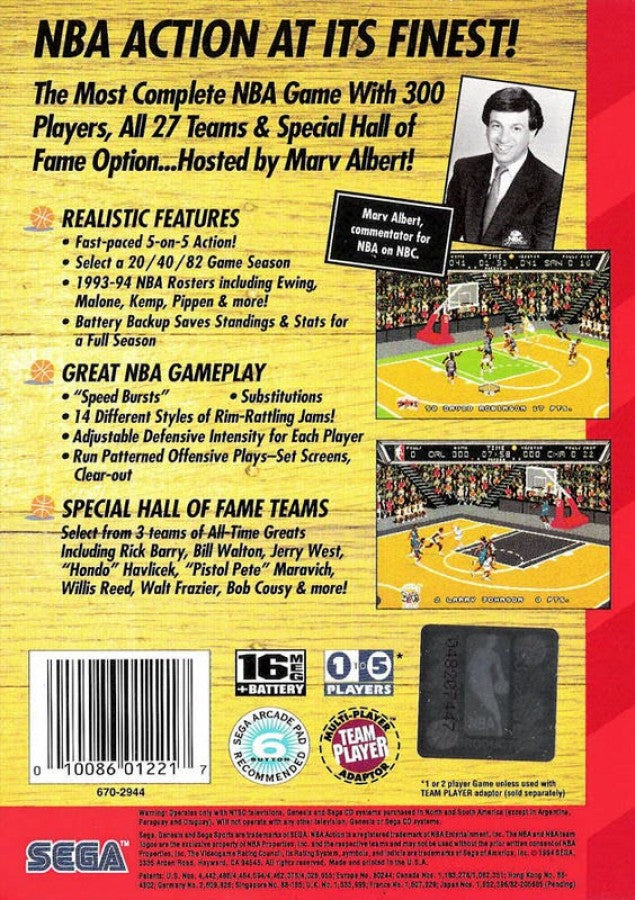 NBA Action 94 back cover art for Sega Genesis (GEN) video game
