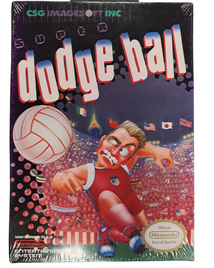 Factory sealed Super Dodge Ball NES video game original Nintendo Entertainment System release featuring classic sports arcade gameplay collectible brand new sealed retro cartridge box art and vintage Nintendo title front cover
