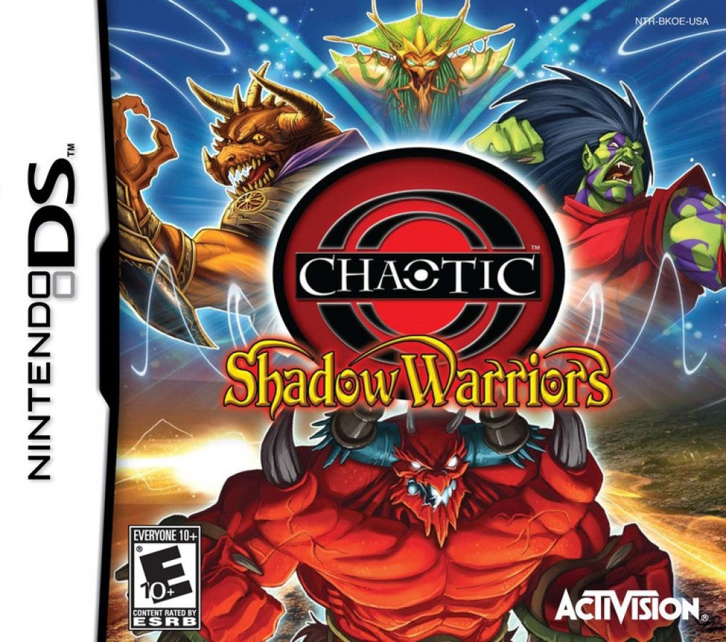 Chaotic Shadow Warriors Nintendo DS for action fighting video game fans featuring martial arts combat Chaotic creatures elemental powers story driven missions multiplayer battles motion controls fantasy adventure animated series characters collectible gaming appeal front cover art