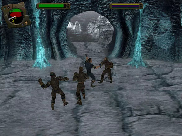 Perfect Weapon action-adventure video game for the original Sony PlayStation (PS1), featuring a powerful warrior battling enemies through futuristic environments, using melee attacks, weapons, special abilities, and fast-paced combat while exploring dangerous levels and taking on challenging bosses gameplay
