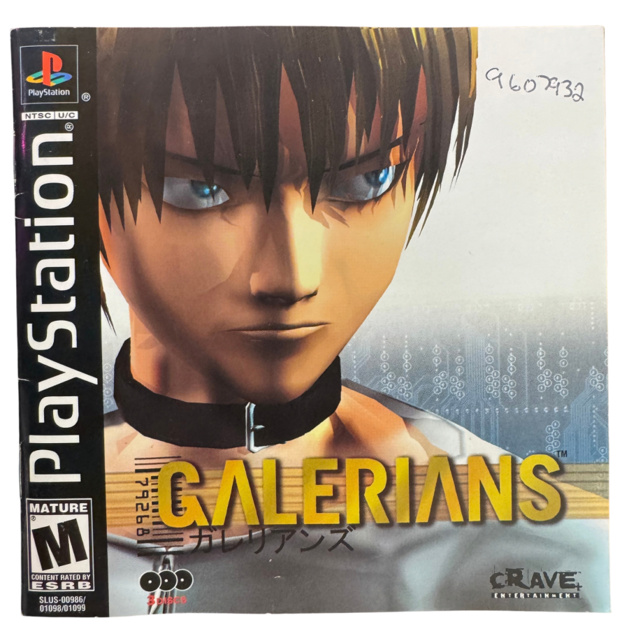 Galerians Complete In Box CIB Sony PlayStation PS1 video game featuring survival horror action gameplay psychic abilities Rion character exploration dark environments enemy encounters puzzle solving story driven adventure and classic 32 bit PlayStation gameplay retro video game collection collectible gaming appeal manual