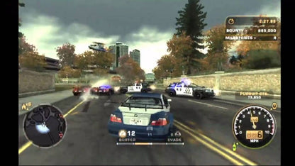Need for Speed: Most Wanted for Nintendo GameCube (GC) at Gamers INC, featuring the high-stakes illegal street racing hit that challenges you to outrun the most aggressive police chases in the series as you climb the "Blacklist" of the underground's elite drivers, utilizing intense pursuit evasion tactics, deep car customization, and cinematic open-world gameplay to become the most wanted racer in Rockport City gameplay screenshot