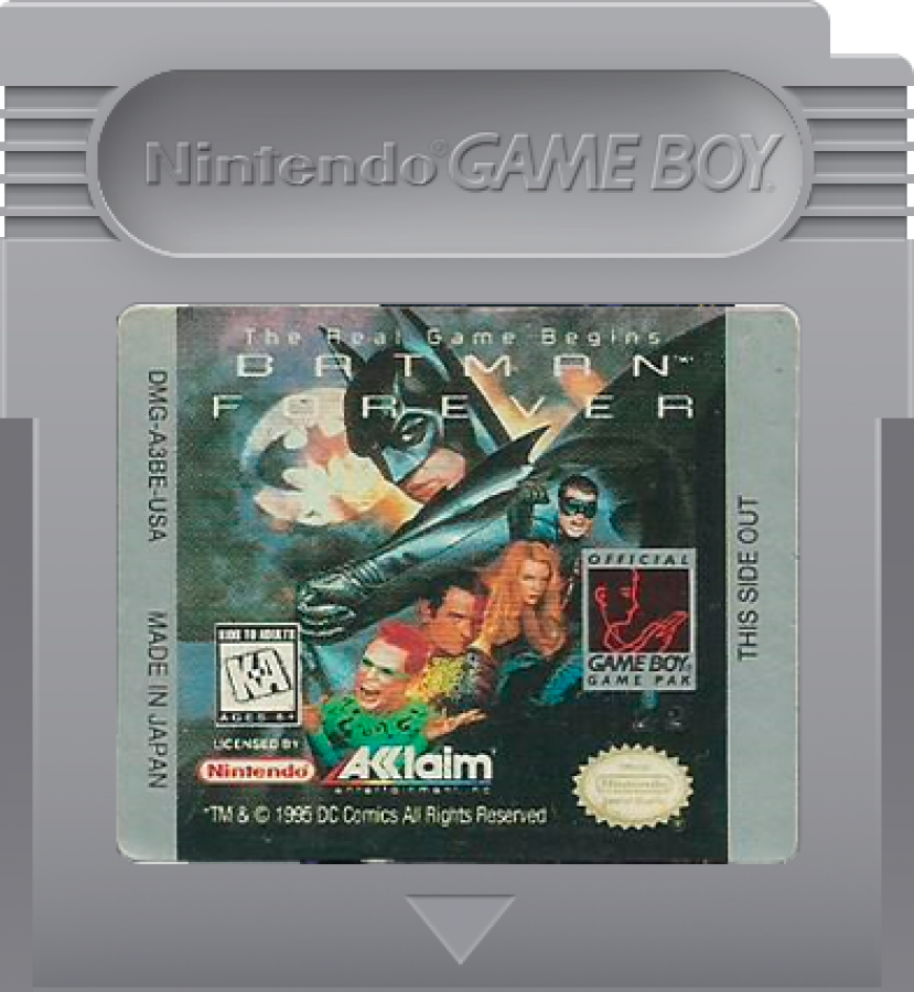 Batman Forever Game Boy GB for retro video game enthusiasts featuring action platforming gameplay superhero crime fighting Gotham City adventure side scrolling combat gadget based challenges comic inspired action and collectible gaming appeal cartridge 