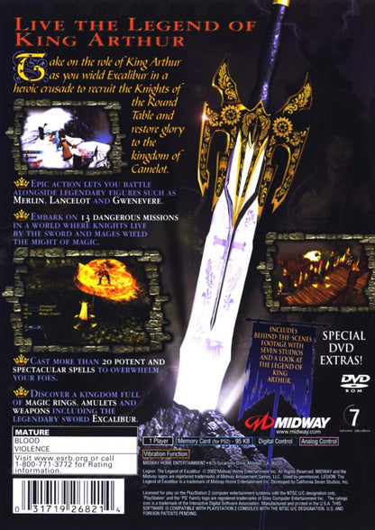 Legion: The Legend of Excalibur back cover art for Playstation 2 (PS2) video game