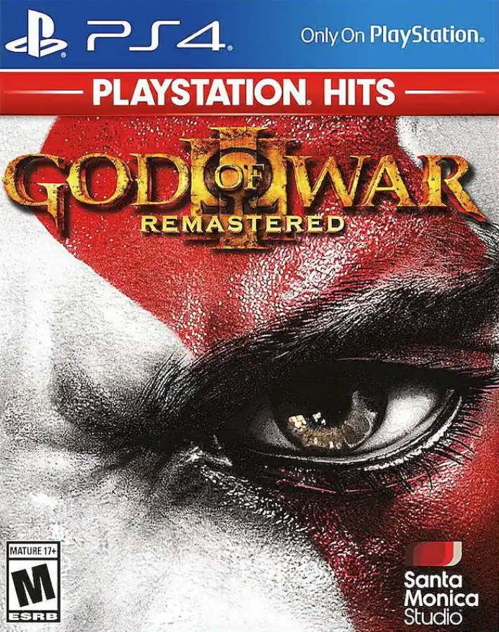God of War III: Remastered [PlayStation Hits] – PlayStation 4 (PS4) video game cover image, mythological action-adventure by Santa Monica Studio and Sony Interactive Entertainment