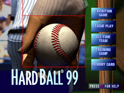 HardBall '99 title card for PlayStation 1 (PS1) retro baseball video game