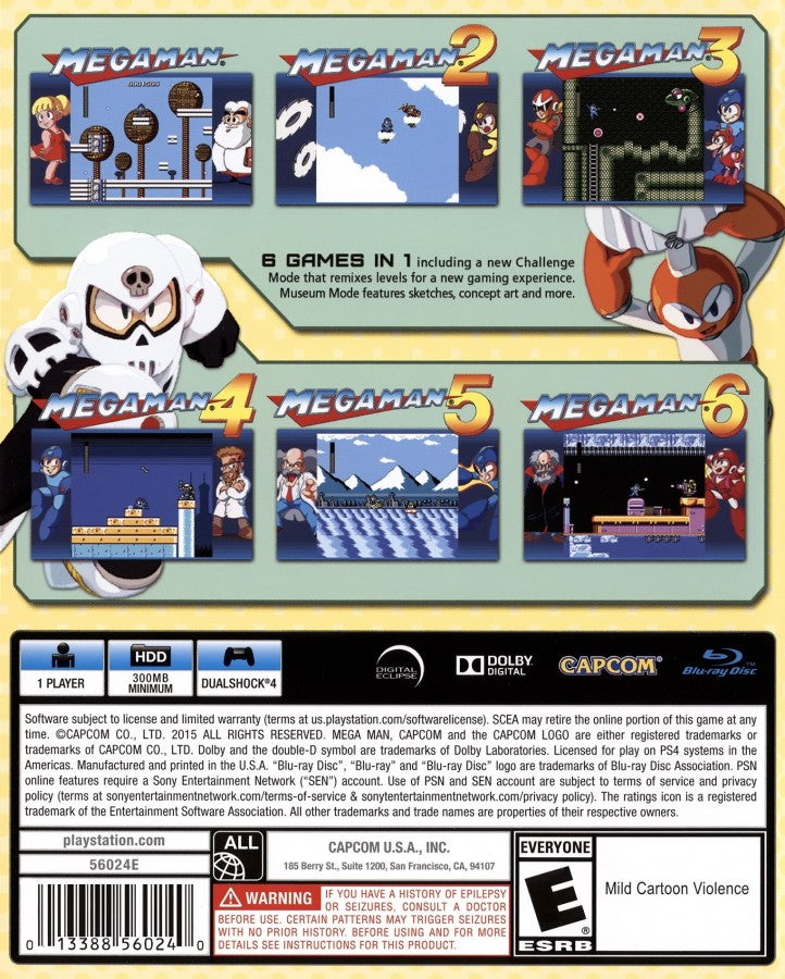 Mega Man Legacy Collection – PlayStation 4 (PS4) video game back of case, action platformer game