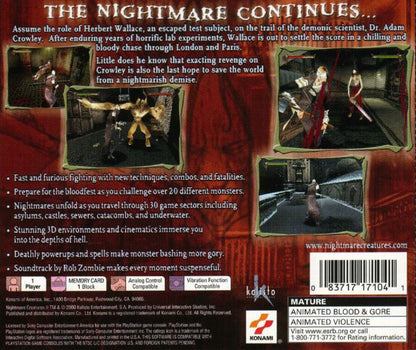 Nightmare Creatures II PS1 PlayStation 1 survival horror action game gothic monster combat dark fantasy third person adventure retro video game back cover art