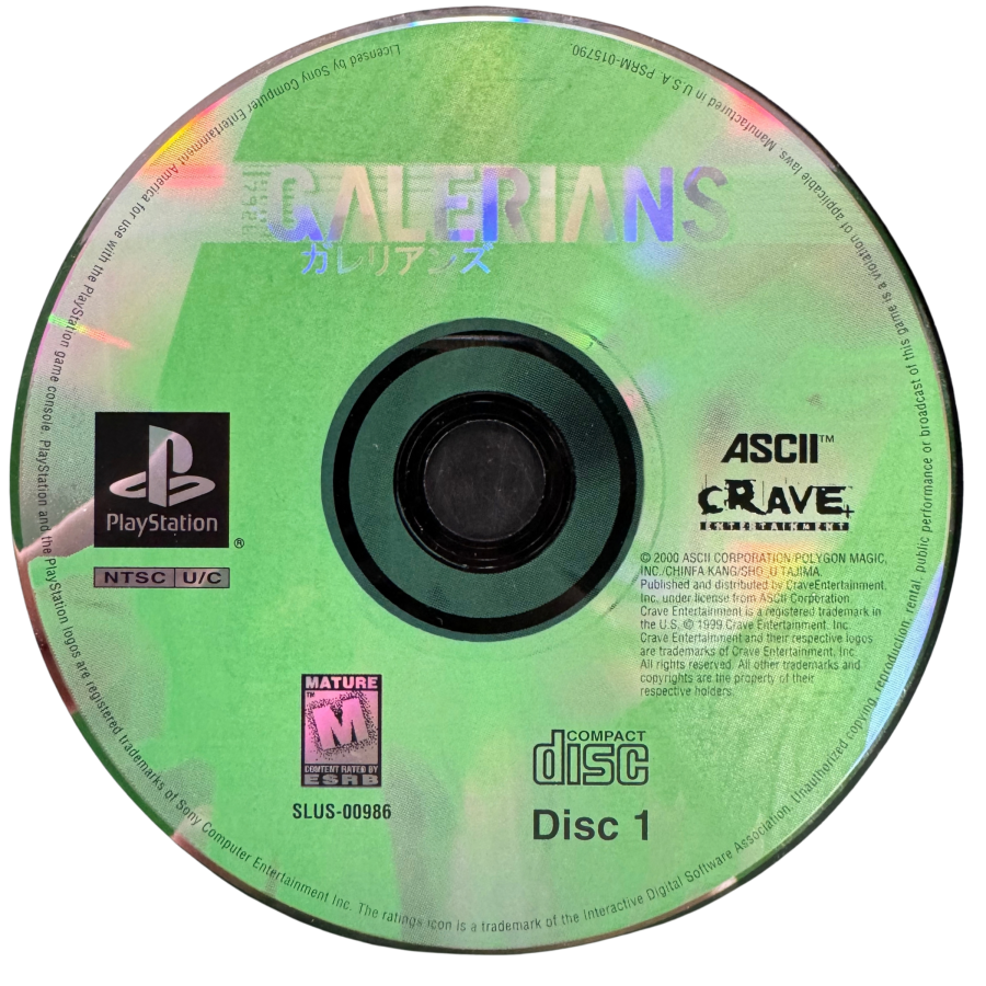 Galerians Complete In Box CIB Sony PlayStation PS1 video game featuring survival horror action gameplay psychic abilities Rion character exploration dark environments enemy encounters puzzle solving story driven adventure and classic 32 bit PlayStation gameplay retro video game collection collectible gaming appeal disc 1