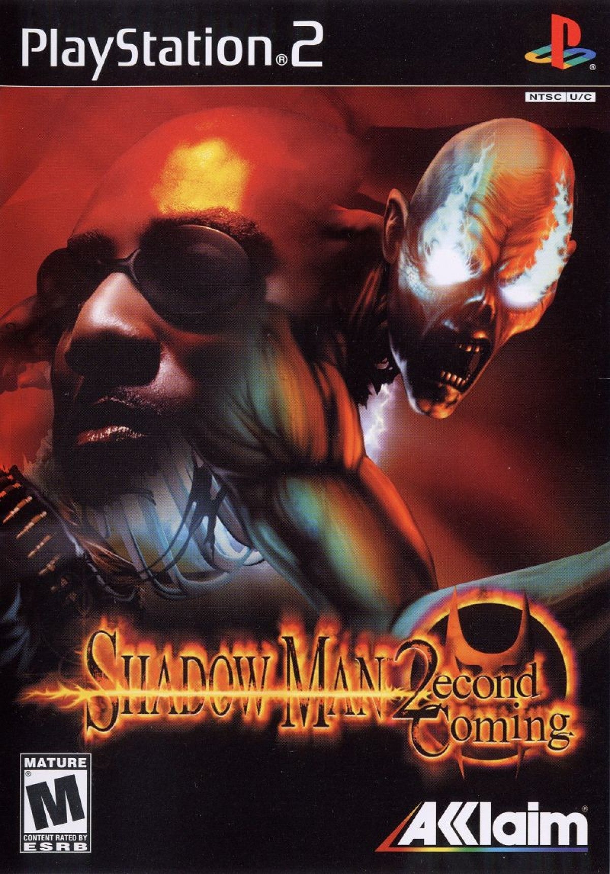 Shadow Man 2econd Coming PS2 Sony PlayStation 2 action adventure horror game third person combat supernatural powers voodoo themed story exploration dark atmosphere Acclaim Entertainment retro gaming PlayStation 2 software video game title cover art