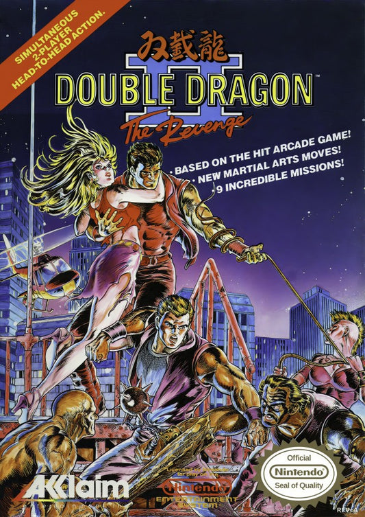 Double Dragon II The Revenge NES Nintendo Entertainment System beat em up side scrolling brawler co op multiplayer martial arts combat classic arcade style Technos Japan retro 8 bit gaming cartridge video game title cover art 