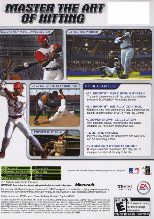 MVP Baseball 2004 back cover art for Xbox (XBOX) video game