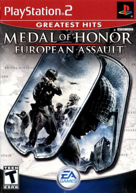 Meda of Honor European Assault [Greatest Hits] cover art for PlayStation 2 video game. 
