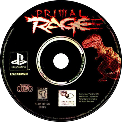 Primal Rage for PlayStation 1 fighting game featuring giant prehistoric beasts battling in arcade style combat long box packaging retro console release disc