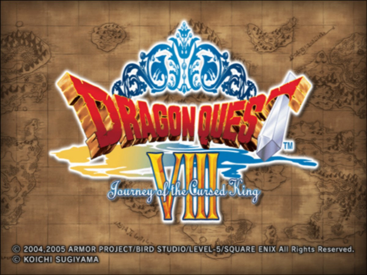 Dragon Quest VIII: Journey of the Cursed King title screen for PlayStation 2 (PS2) fantasy role-playing adventure video game
