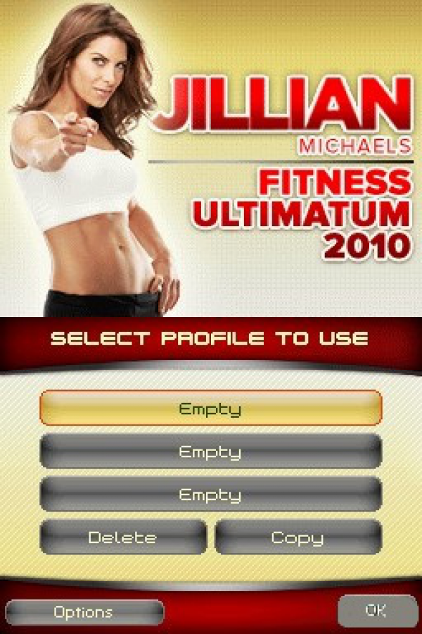 Jillian Michaels' Fitness: Ultimatum 2010 start screen for Nintendo DS (DS) fitness exercise training video game