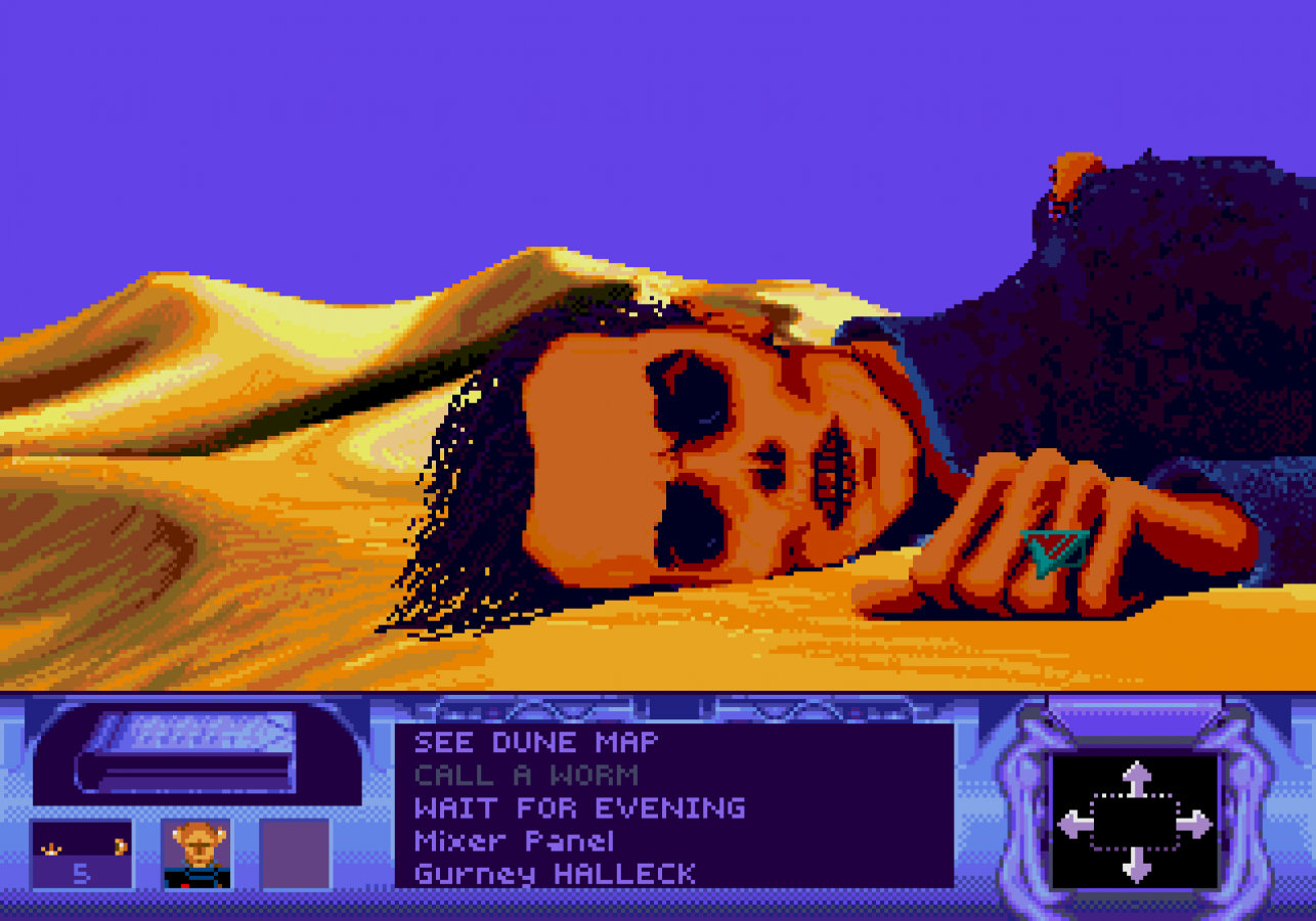 Dune Sega CD strategy adventure game real time strategy exploration Arrakis spice harvesting Frank Herbert sci fi Dune universe political intrigue house Atreides gameplay cinematic cutscenes retro gaming Sega CD software video game title gameplay