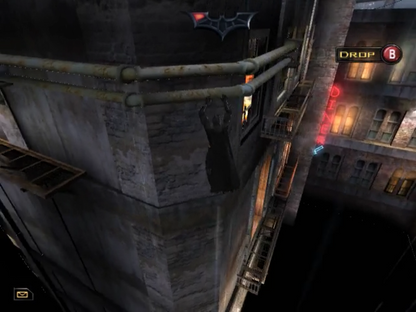 Batman Begins GameCube GC video game, action stealth adventure, superhero gameplay, movie tie-in, combat and stealth mechanics, Nintendo GameCube title gameplay screenshot
