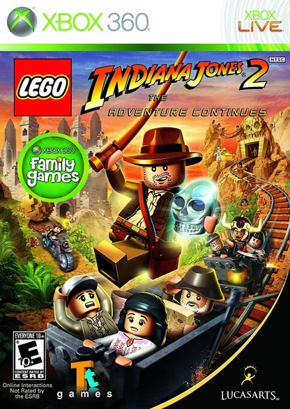 LEGO Indiana Jones 2: The Adventure Continues cover art for Xbox 360 (X360) action-adventure video game