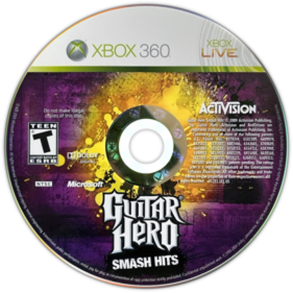 Guitar Hero Smash Hits Xbox 360 for rhythm music video game fans featuring classic rock songs iconic guitar tracks challenging note charts guitar drum bass and vocal gameplay multiplayer modes instrument controller support career progression and high energy musical performances collectible gaming appeal disc