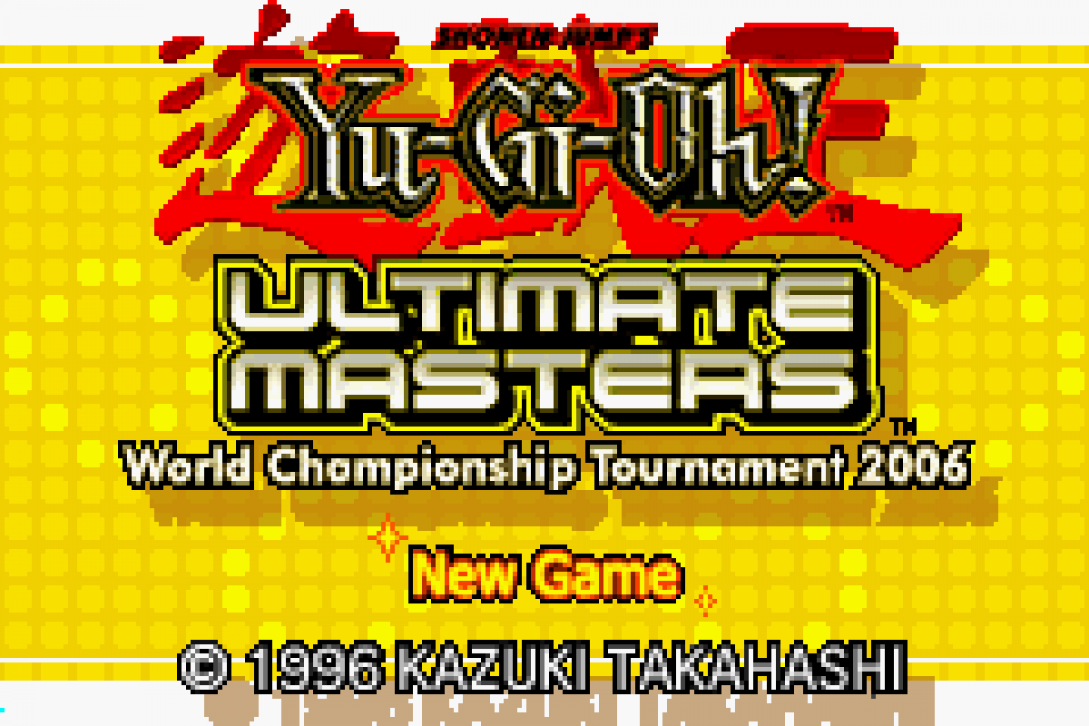 Yu-Gi-Oh! Ultimate Masters Nintendo Game Boy Advance GBA for strategy card battle retro video game fans featuring collectible card duels deck building powerful monsters tactical gameplay tournament competition anime inspired battles classic handheld gaming collectible gaming appeal title screen