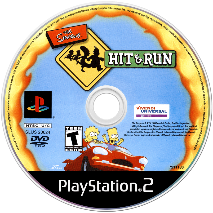 The Simpsons: Hit and Run disc art for Playstation 2 (PS2) video game