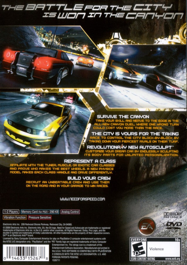 Need for Speed: Carbon back cover art for Playstation 2 (PS2) video game
