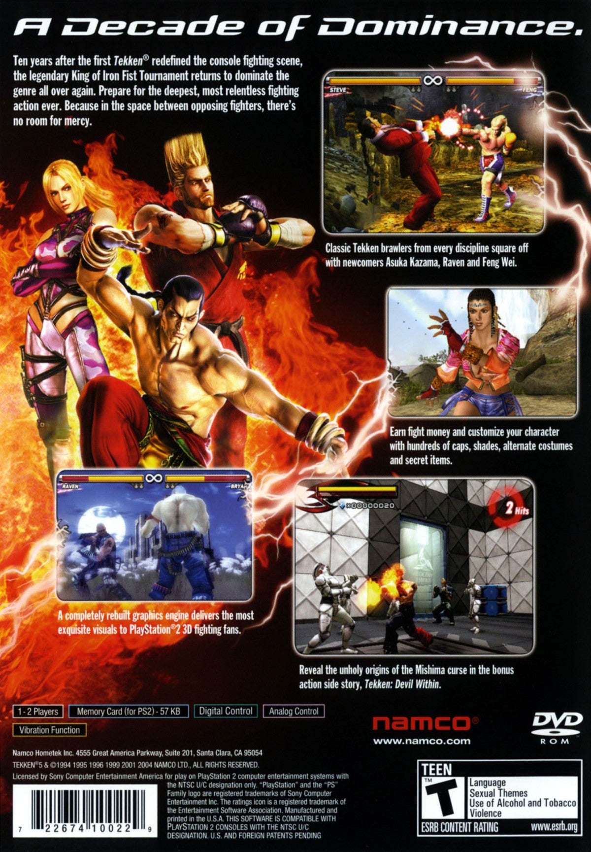 Tekken 5 for PlayStation 2 fighting video game featuring fast paced 3D combat iconic character roster refined mechanics arcade and story modes and classic Namco Tekken franchise experience gameplay