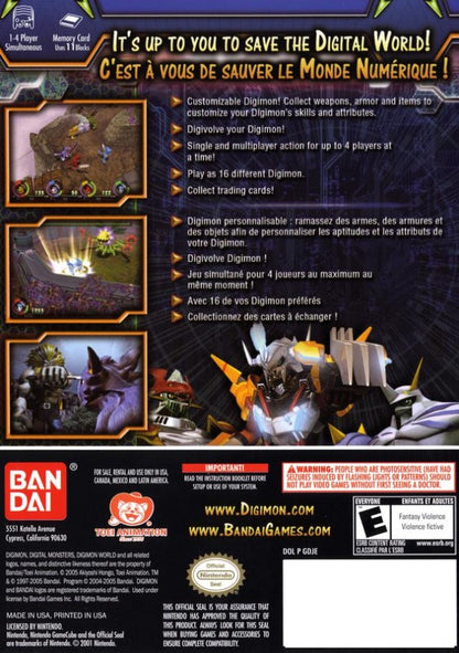 Back cover art Digimon World 4 GameCube GC video game, action RPG, monster training and battles, adventure, multiplayer, classic Nintendo GameCube title 