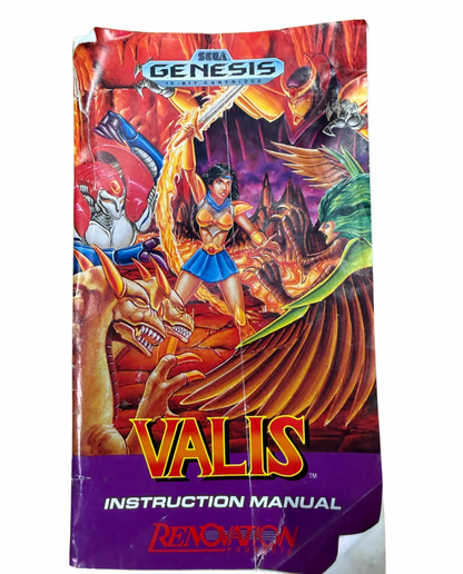 Valis The Fantasm Soldier Sega Genesis GEN for retro video game enthusiasts featuring side scrolling action platforming gameplay anime inspired fantasy adventure sword combat magical abilities challenging enemies colorful stages and collectible gaming appeal front of manual
