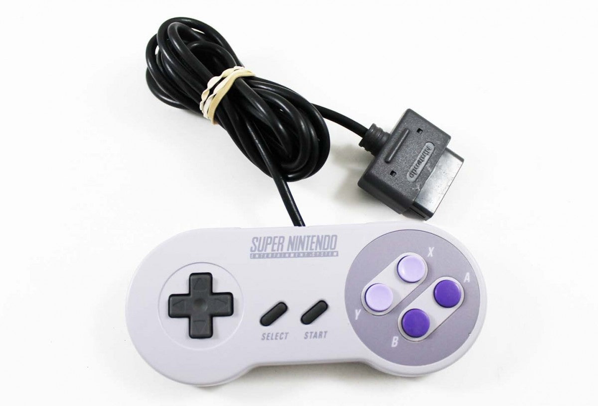 Front view of original Super Nintendo SNES controller wired gaming accessory