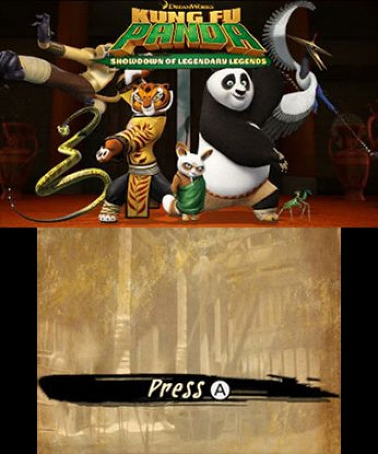 Kung Fu Panda: Showdown of the Legendary Legends start screen for Nintendo 3DS (3DS) fighting video game