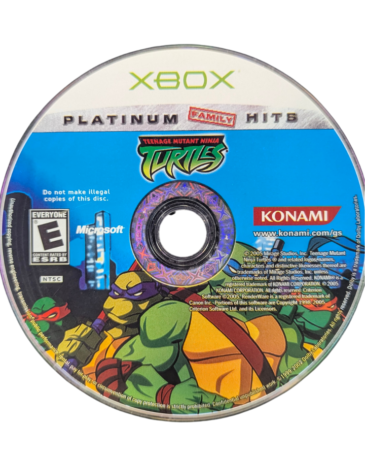 Teenage Mutant Ninja Turtles TMNT Platinum Hits Xbox classic arcade beat em up game four player cooperative brawler featuring Leonardo Donatello Michelangelo Raphael and villains Shredder Krang disc