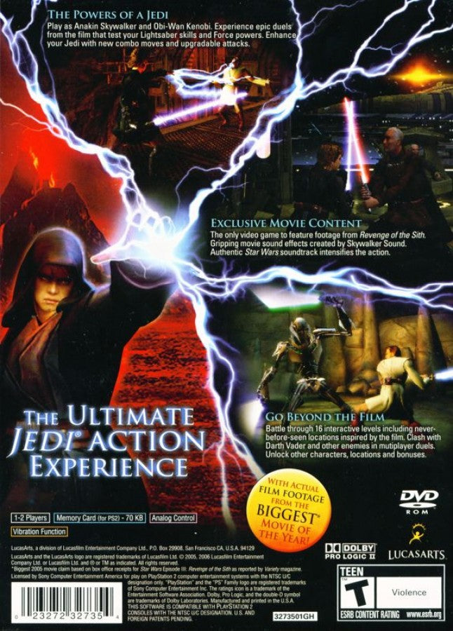 Star Wars: Episode III Revenge of the Sith [Greatest Hits] back cover art for PlayStation 2 sci-fi action video game. 