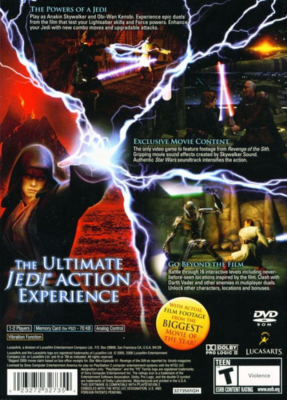 Star Wars: Episode III Revenge of the Sith [Greatest Hits] back cover art for PlayStation 2 sci-fi action video game. 