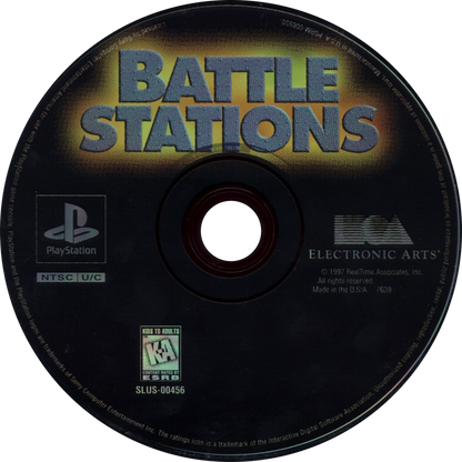 Battle Stations disc cover art for PlayStation 1 (PS1) ship battle video game.