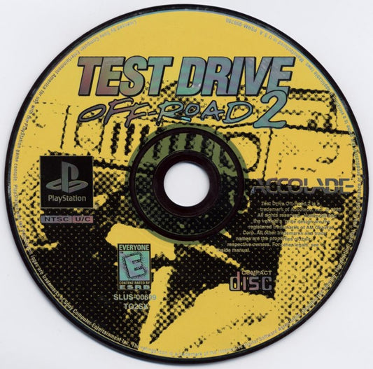 Test Drive Off-Road 2 game for the PlayStation featuring off road racing gameplay with trucks and SUVs rugged terrain environments multiple race modes and arcade style handling across dirt tracks mud and outdoor courses disc