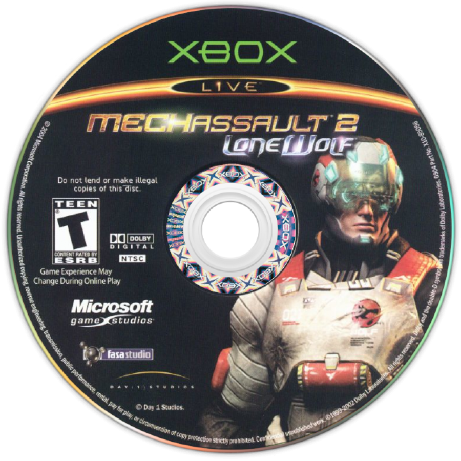 MechAssault 2 Lone Wolf Xbox game featuring intense mech combat, strategic vehicle battles, and futuristic action gameplay disc