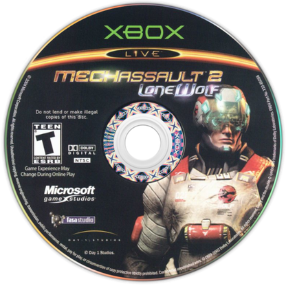 MechAssault 2 Lone Wolf Xbox game featuring intense mech combat, strategic vehicle battles, and futuristic action gameplay disc